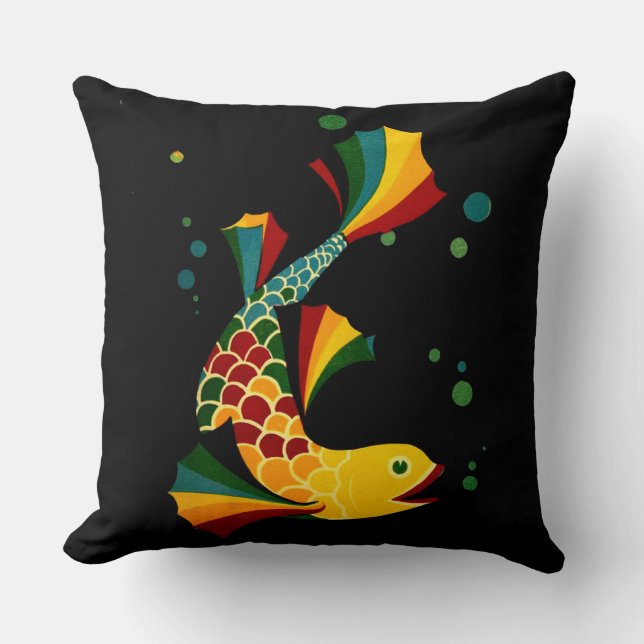  colorful fish ‘n bubbles throw pillow (Front)