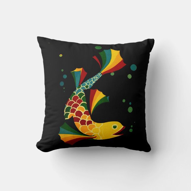  colorful fish ‘n bubbles throw pillow (Front)
