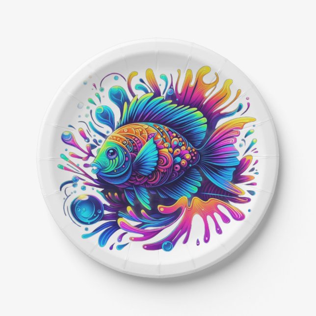 Colorful Fish Paper Plates (Front)