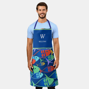 Colorful Fish Pattern  Name and Monogramed  Apron