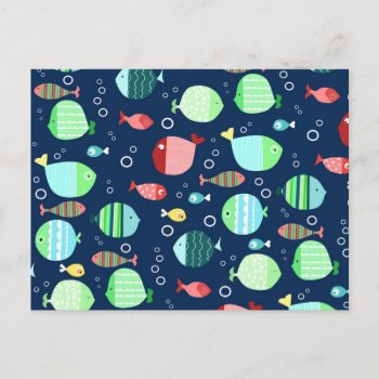 Colorful Fish Pattern Postcard by CateLE at Zazzle
