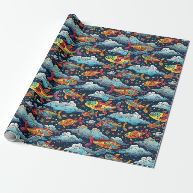 Colorful Fish Pattern Wrapping Paper (Unrolled)