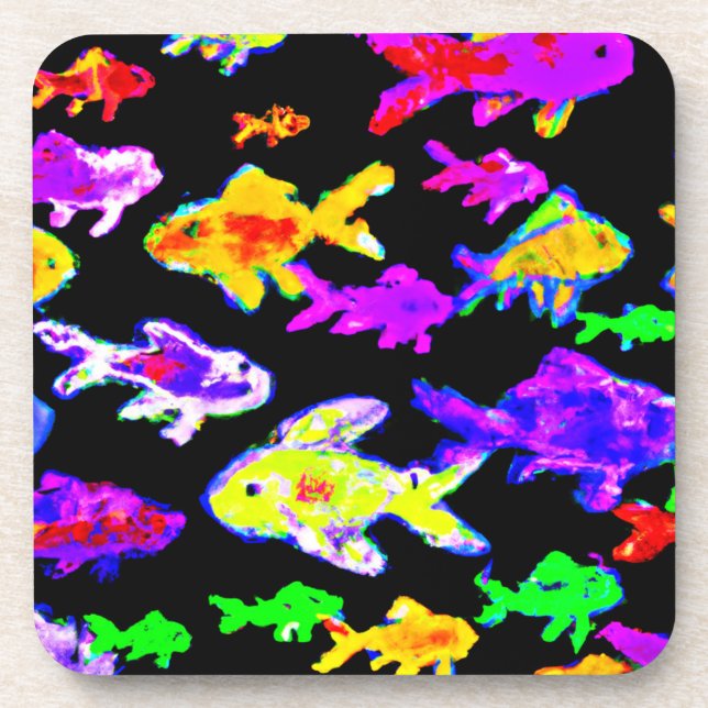 Colorful Fish Patterns Painting Art. Buy Now Beverage Coaster (Front)