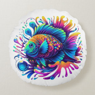 Colorful Fish Round Pillow