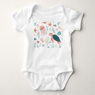 Colorful Fish & Sea Creatures Design Baby Bodysuit