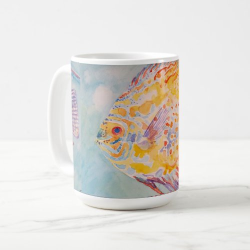 Colorful Fish Sea Pattern Watercolor  Coffee Mug