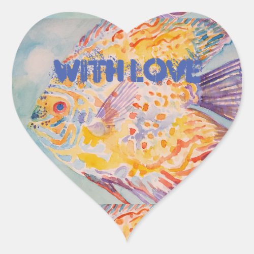 Colorful Fish Sea Pattern Watercolor Heart Sticker