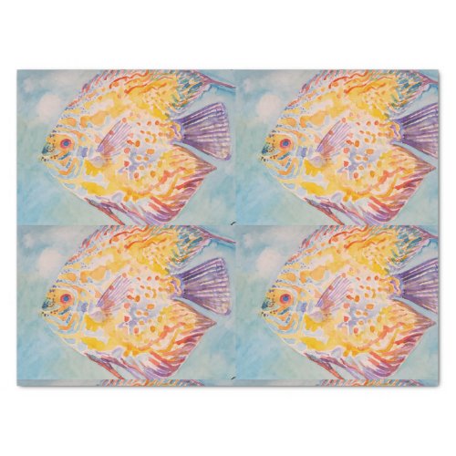 Colorful Fish Sea Pattern Watercolor Tissue  Tissu Tissue Paper