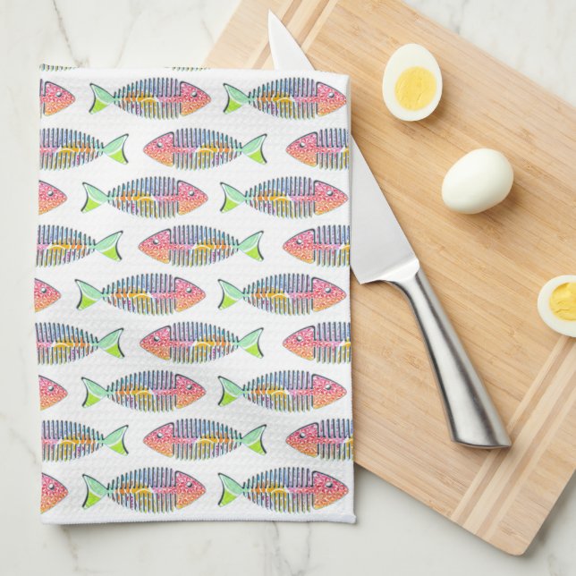 Colorful Fish Skeleton Kitchen Towel (Quarter Fold)