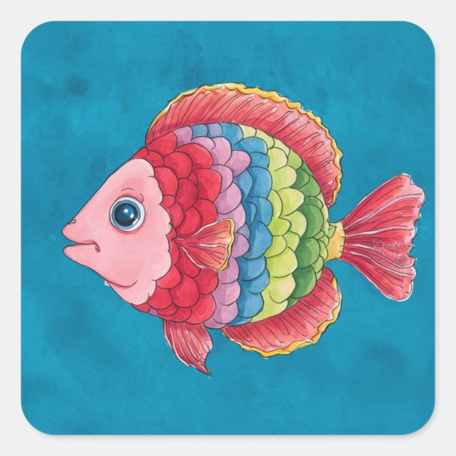 Colorful Fish Square Sticker (Front)