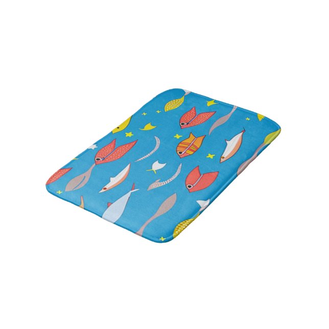 Colorful fish swimming in sea bath mat (Angled)