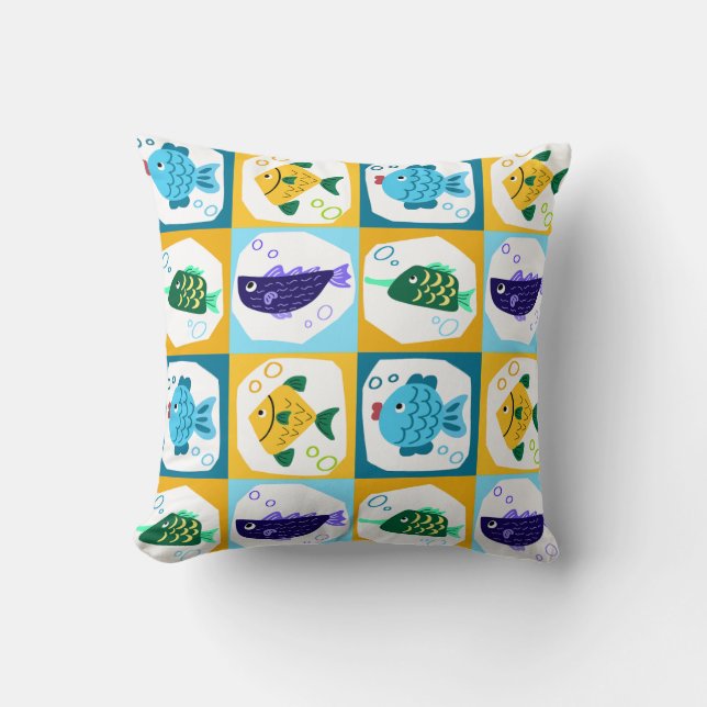 Colorful Fish Throw Pillow (Front)