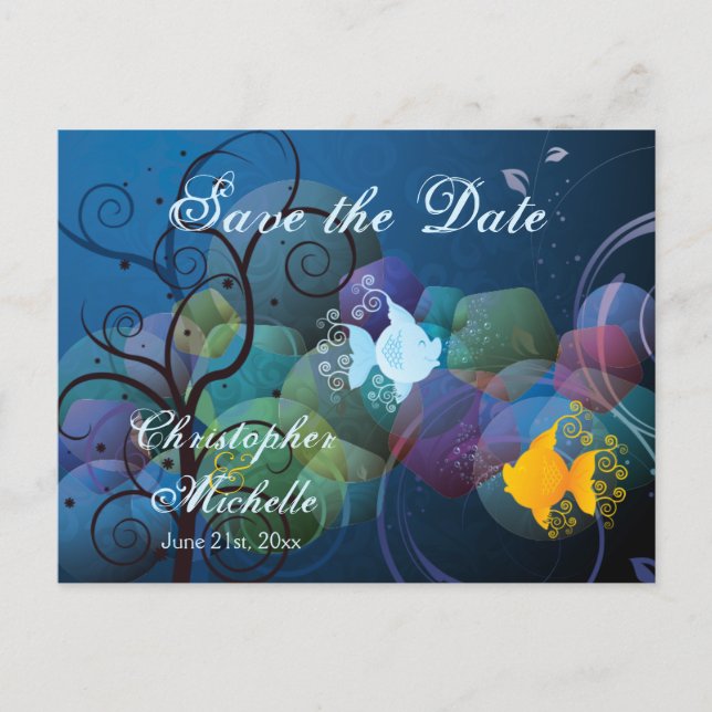 Colorful Fish Tropical Save the Date Wedding Announcement Postcard (Front)