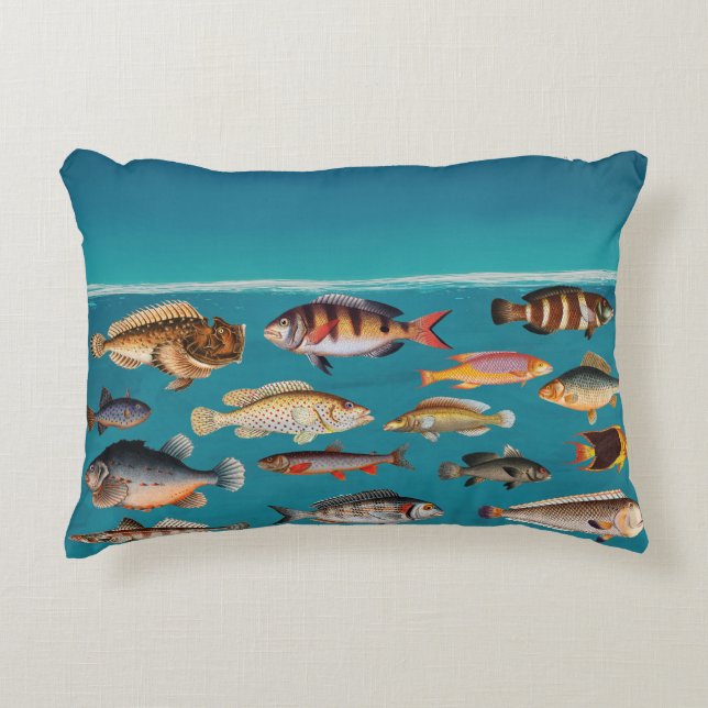 Colorful Fish Under Blue Ocean Water Accent Pillow (Front)