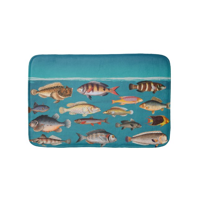 Colorful Fish Under Blue Ocean Water Bath Mat (Front)