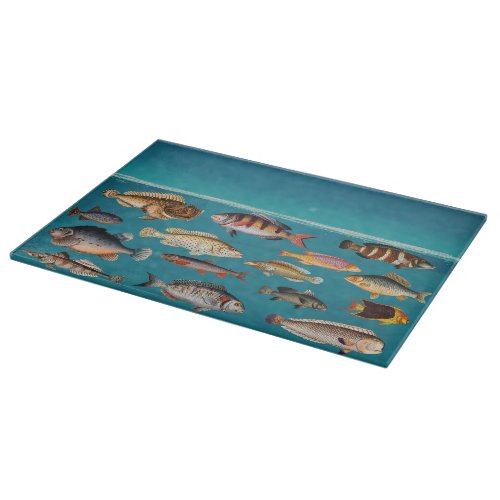 Colorful Fish Under Blue Ocean Water  Cutting Board
