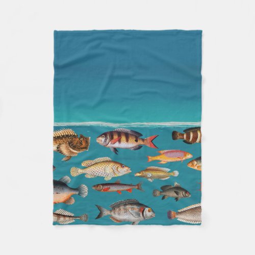 Colorful Fish Under Blue Ocean Water Fleece Blanket