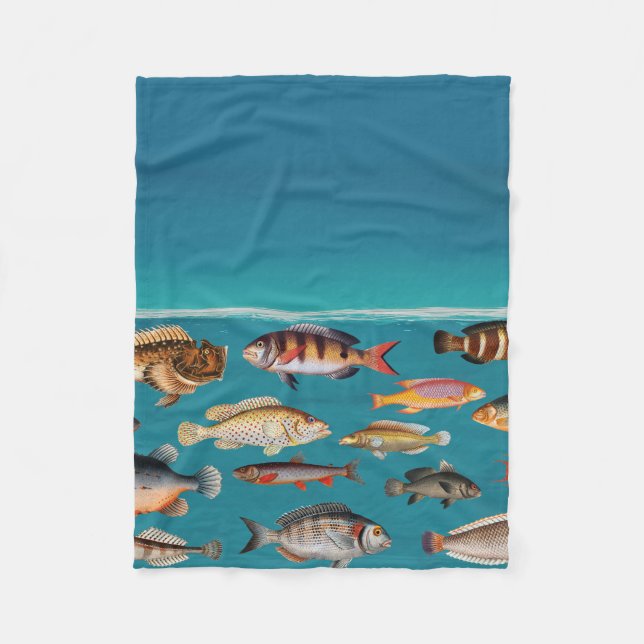 Colorful Fish Under Blue Ocean Water Fleece Blanket (Front)