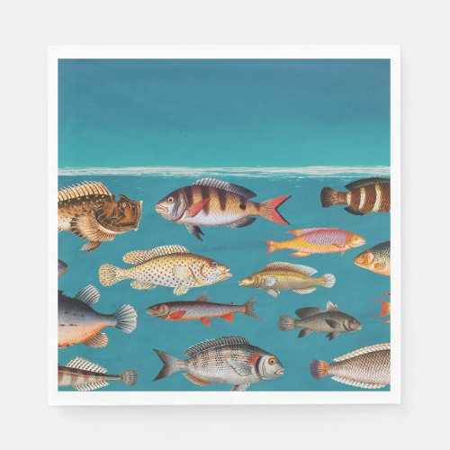 Colorful Fish Under Blue Ocean Water  Napkins