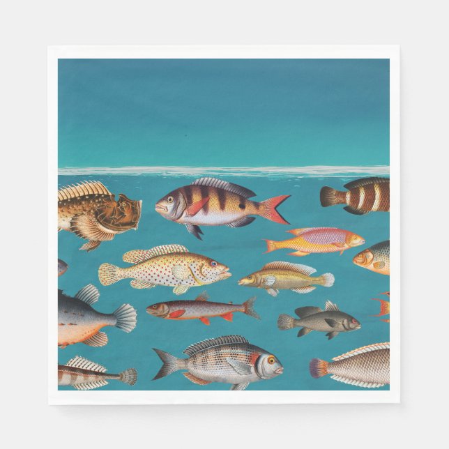 Colorful Fish Under Blue Ocean Water  Napkins (Front)