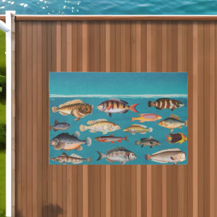 Colorful Fish Under Blue Ocean Water  Outdoor Rug
