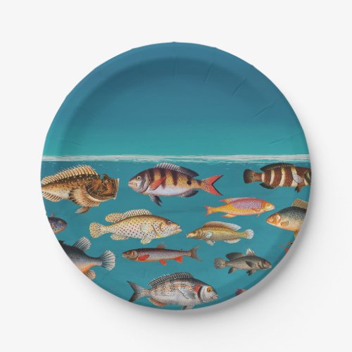 Colorful Fish Under Blue Ocean Water Paper Plates