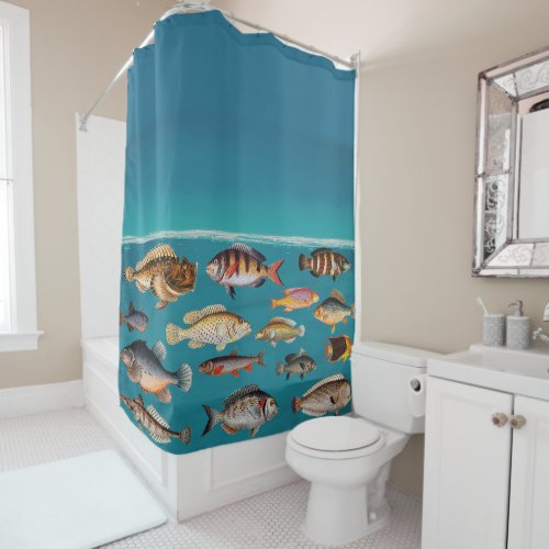 Colorful Fish Under Blue Ocean Water  Shower Curtain