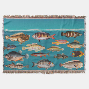 Colorful Fish Under Blue Ocean Water Throw Blanket