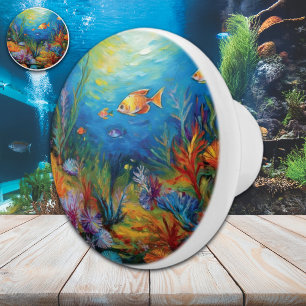 Colorful Fish Underwater Scene Ceramic Knob
