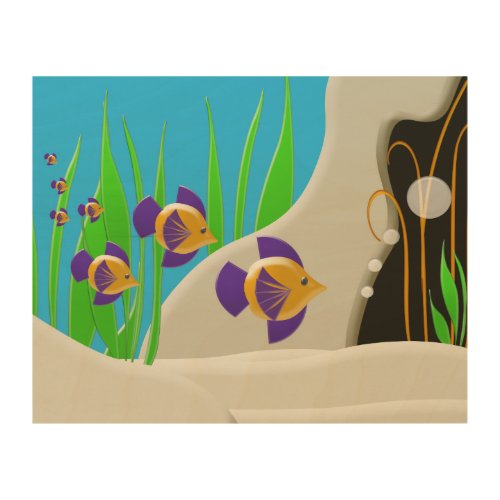 Colorful Fish Underwater Scene Fishes Wood Wall Art