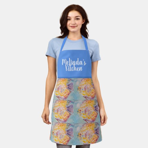 Colorful Fish Watercolor Blue Womans Kitchen Apron