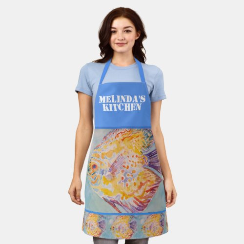 Colorful Fish Watercolor Blue Womans Kitchen Apron