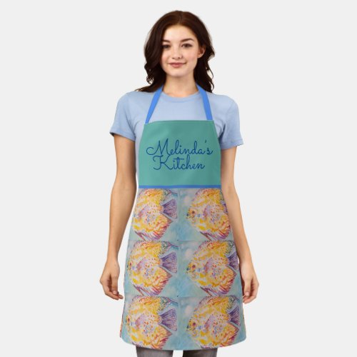 Colorful Fish Watercolor Blue Womans Kitchen Apron