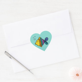 Colorful Fish with Blue Background Heart Sticker