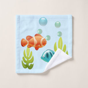 Colorful Fish with Bubbles & Seaweed Bath Towel Set