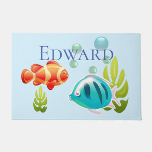 Colorful Fish with Bubbles & Seaweed Doormat
