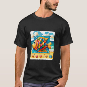 Colorful Fish With Seashells On Sandy Shore. Beach T-Shirt