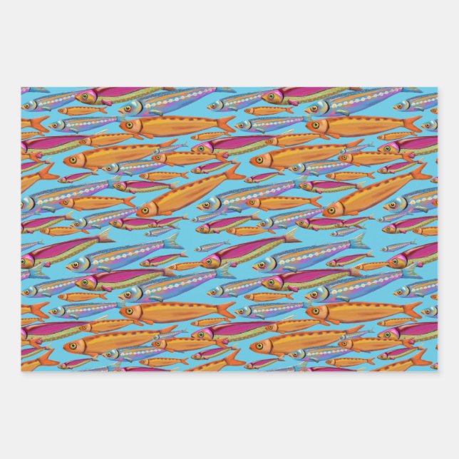 Colorful Fish Wrapping Paper Sheets (Front)