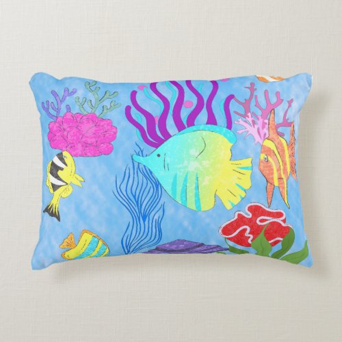 Colorful Fishes And Corals Accent Pillow