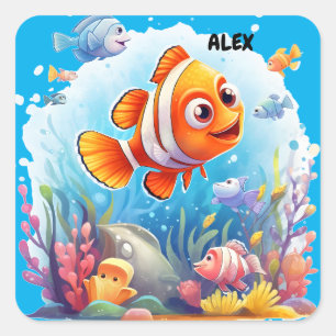 COLORFUL FISHES SQUARE STICKER