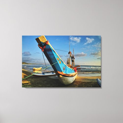 Colorful Fishing Boat By The Ocean Canvas Print