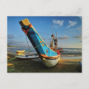 Colorful Fishing Boat By The Ocean Postcard
