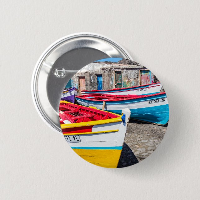 Colorful Fishing Boats, Cape Verde Button (Front & Back)