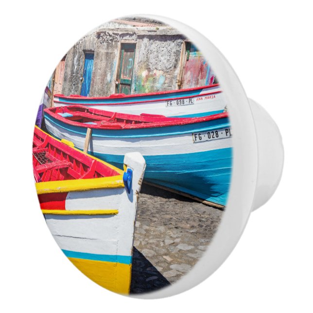 Colorful Fishing Boats, Cape Verde Ceramic Knob (Right)
