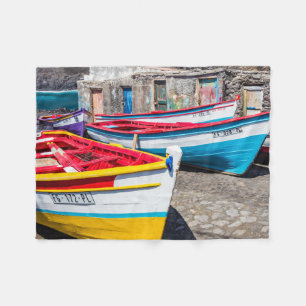 Colorful Fishing Boats, Cape Verde Fleece Blanket