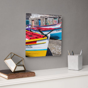 Colorful Fishing Boats, Cape Verde Square Wall Clock