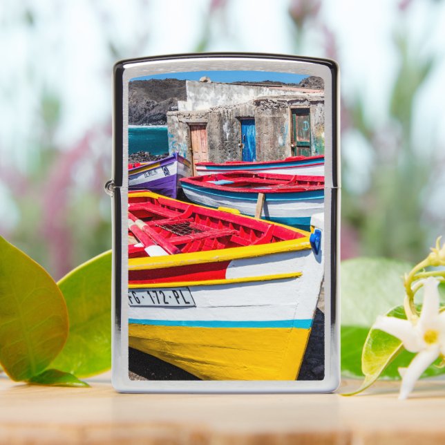 Colorful Fishing Boats, Cape Verde Zippo Lighter (On Table)