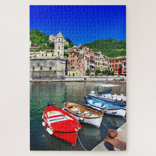 Colorful Fishing Boats Cinque Terre Italy Travel Jigsaw Puzzle (Vertical)