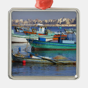 Colorful fishing boats in the Harbor of Metal Ornament