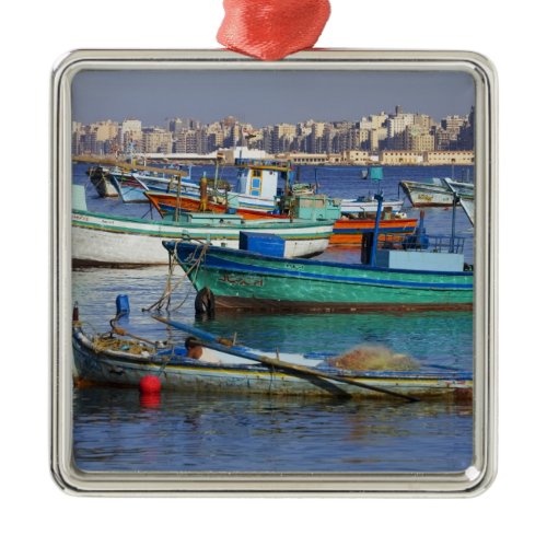 Colorful fishing boats in the Harbor of Metal Ornament